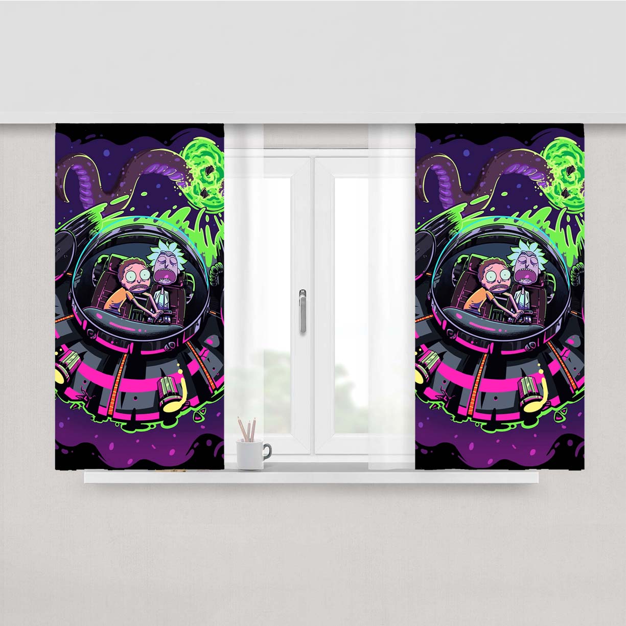 Rick & Morty Fanart Peach Skin Window Curtains