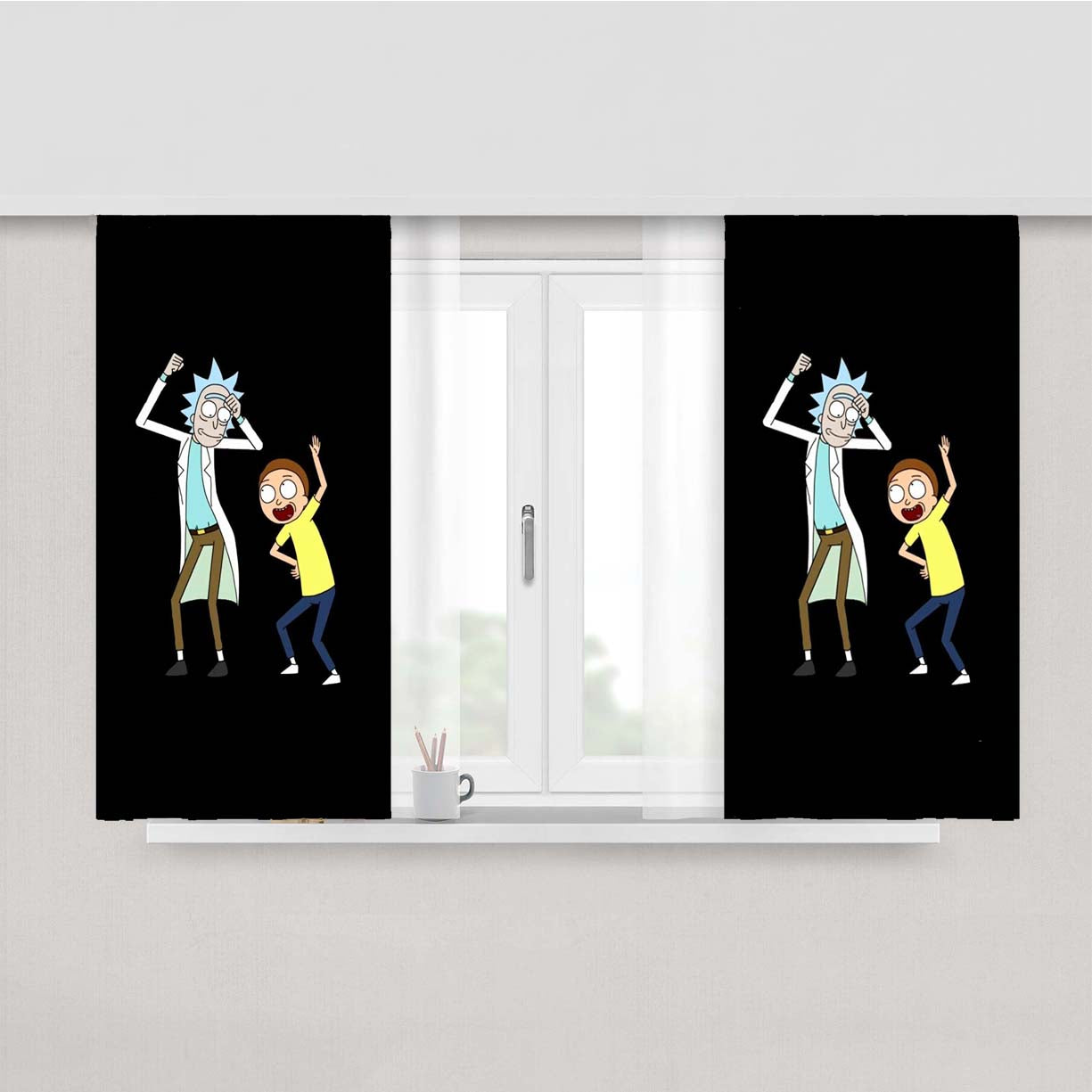 Rick And Morty Adorable Peach Skin Window Curtains