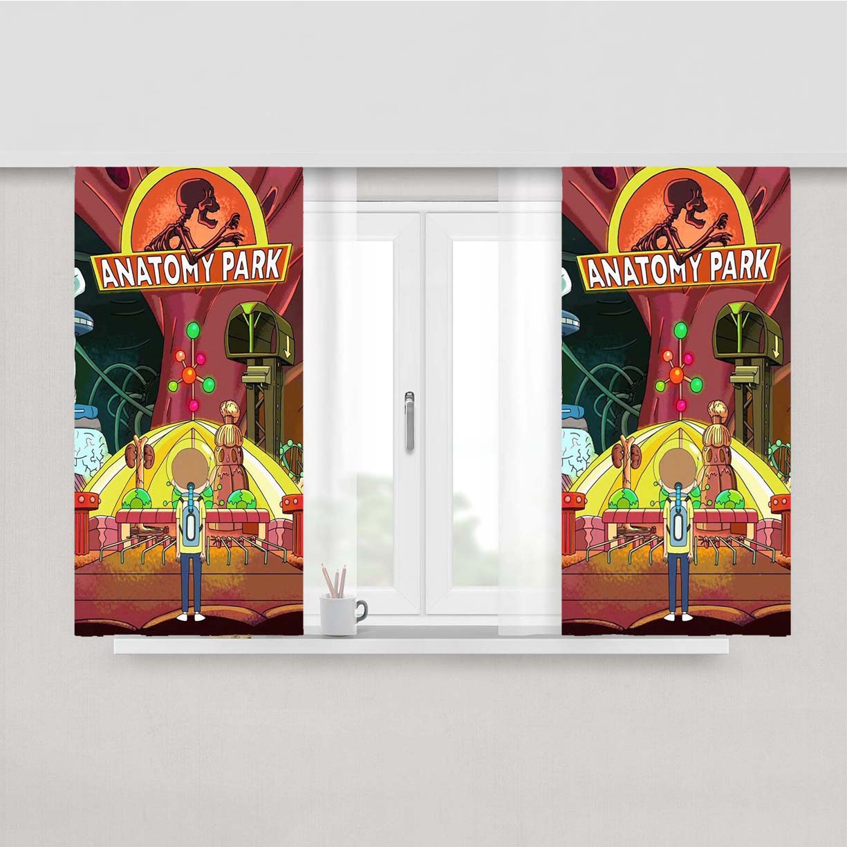 Rick And Morty Anatomy Park Peach Skin Window Curtains
