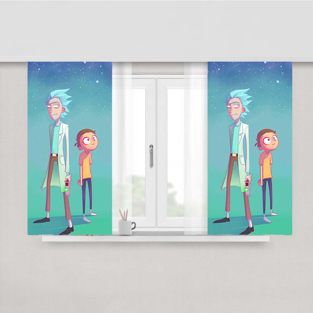 Rick And Morty Artwork Peach Skin Window Curtains