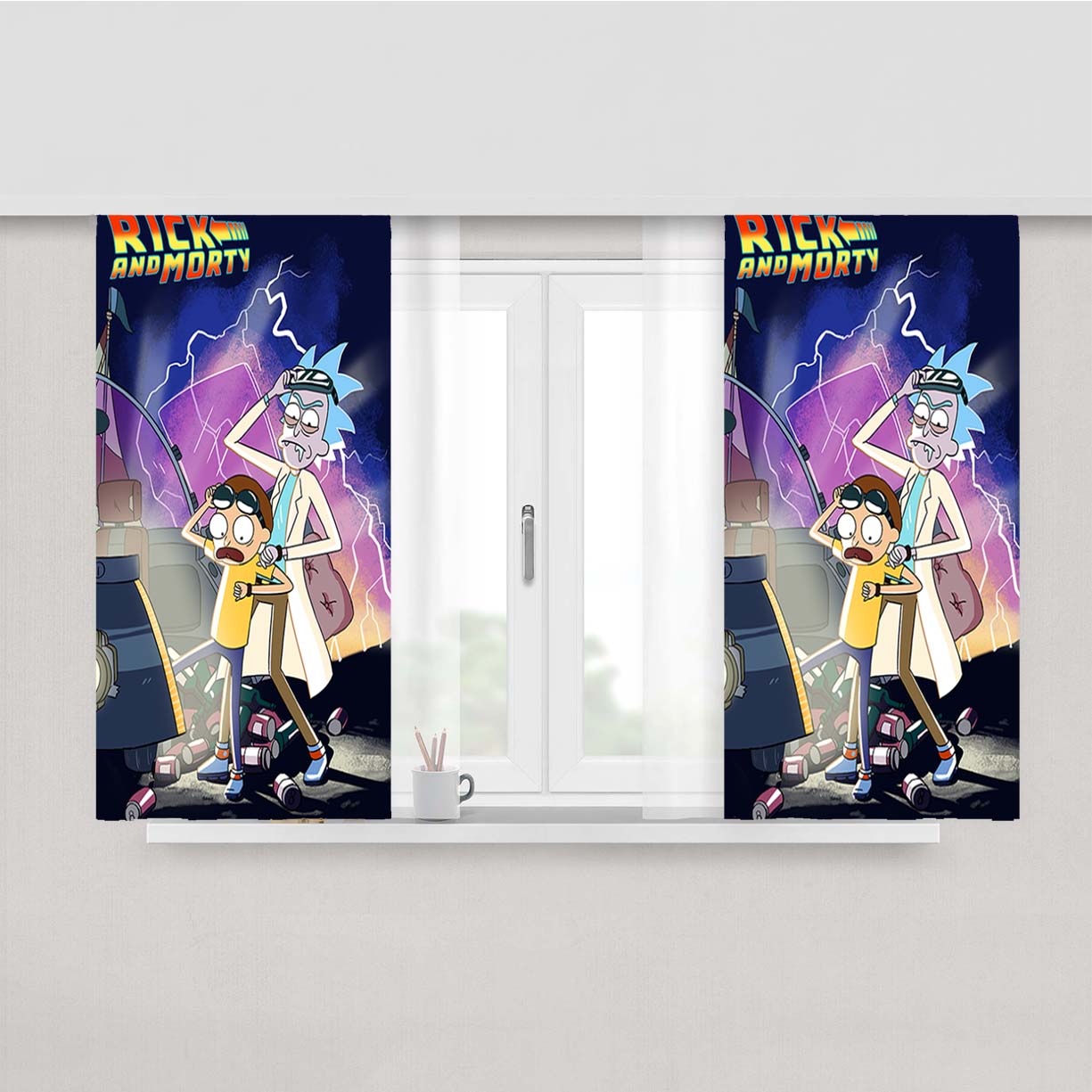 Rick And Morty Back To The Future Peach Skin Window Curtains