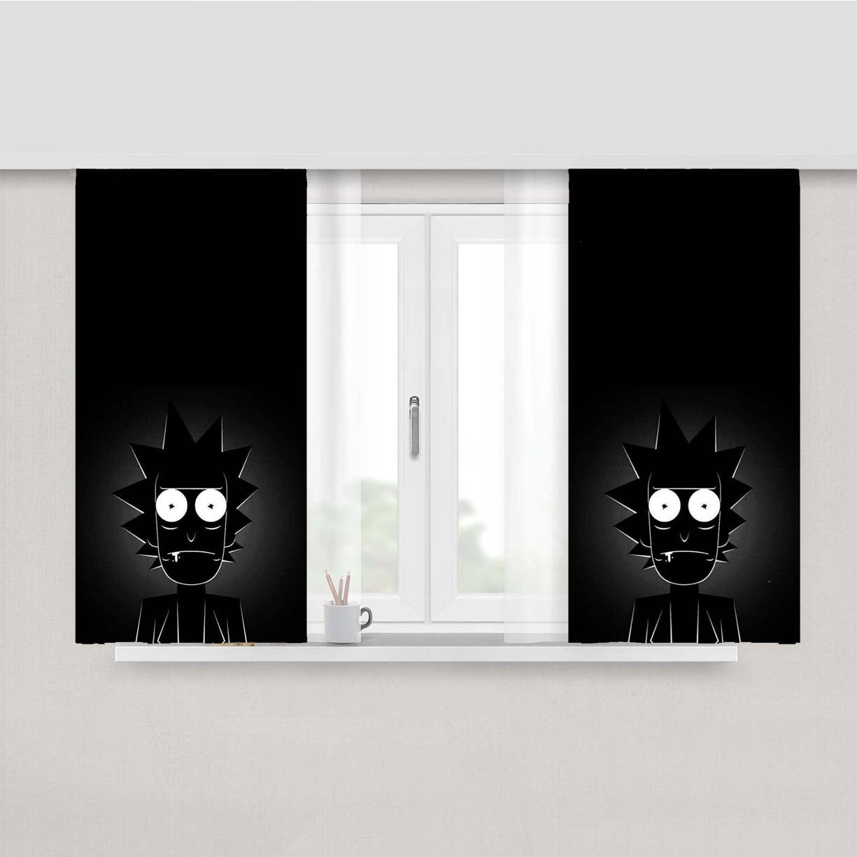 Rick And Morty Black White Wallpaper Peach Skin Window Curtains