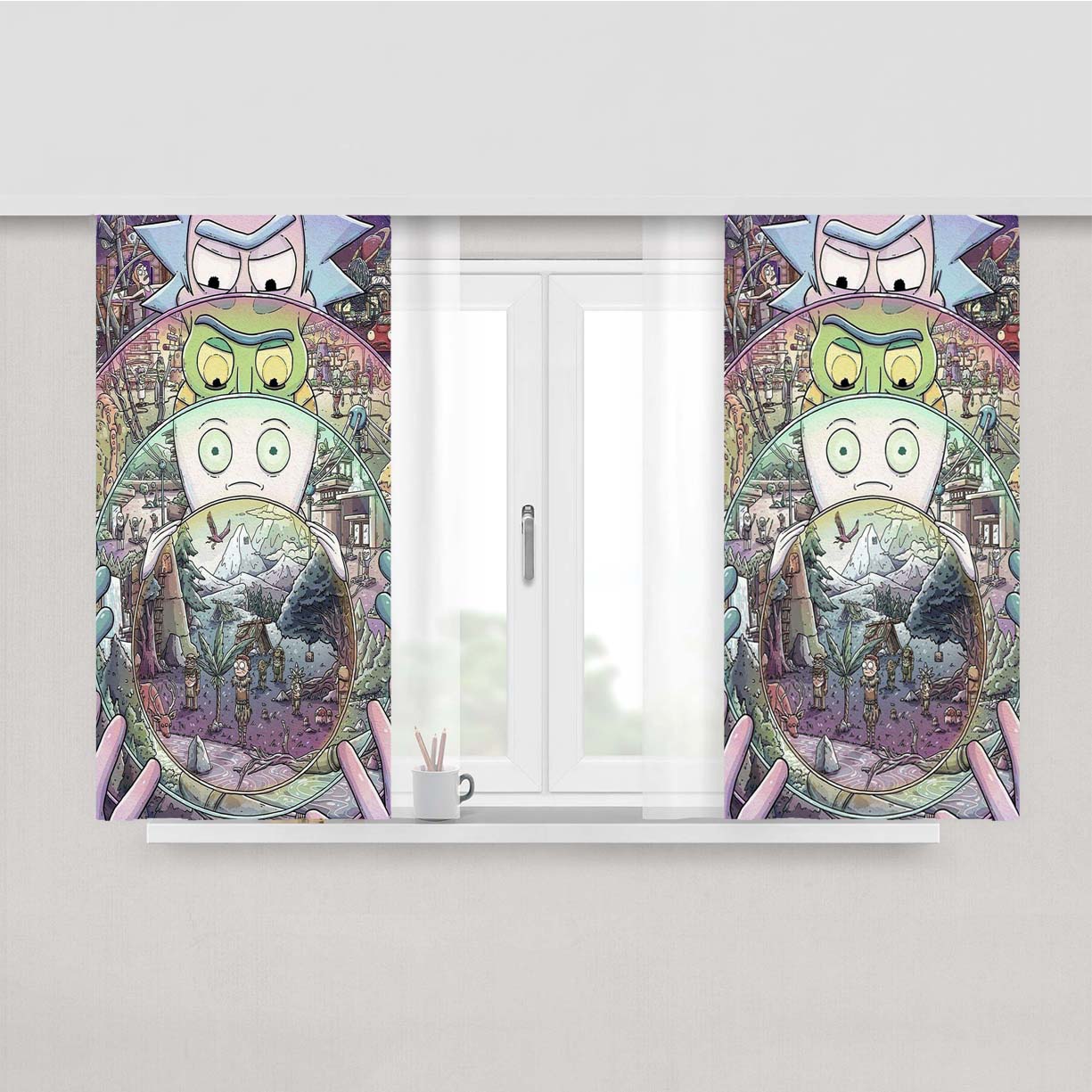 Rick And Morty Caption Peach Skin Window Curtains