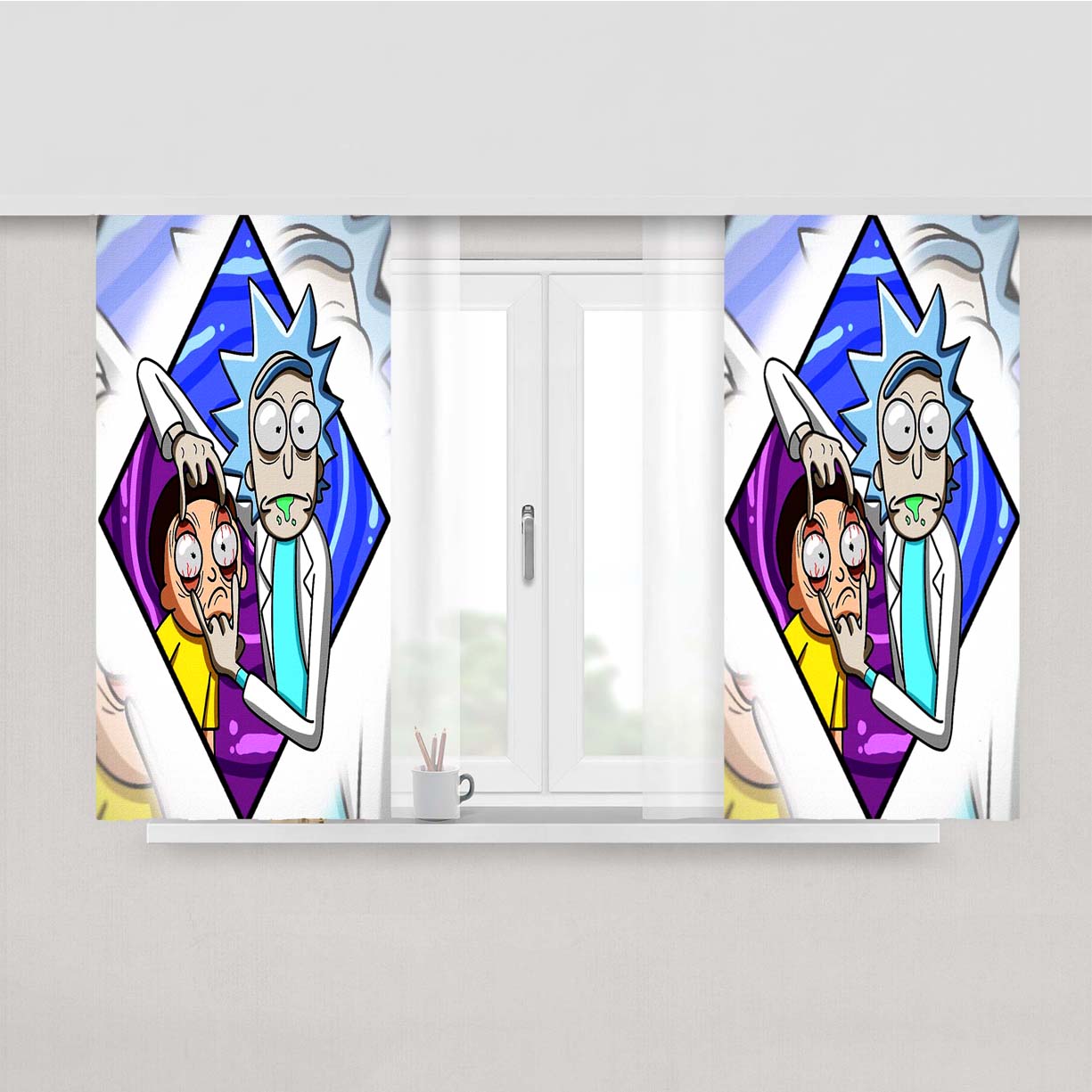 Rick And Morty Diamond Metal Peach Skin Window Curtains