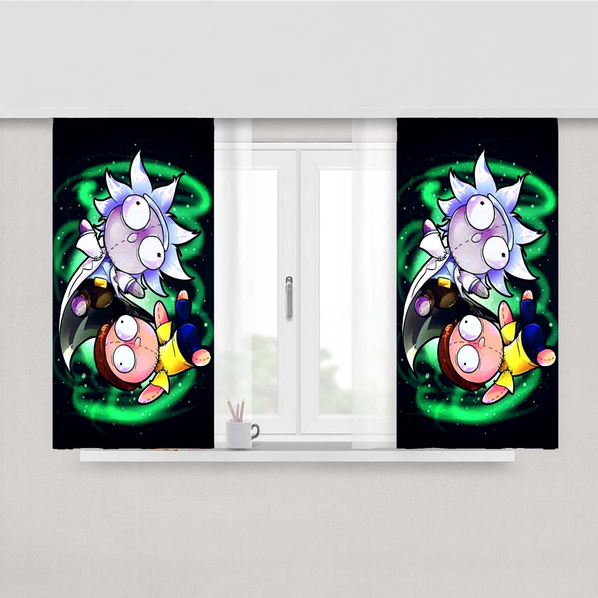 Rick And Morty Dolls Peach Skin Window Curtains