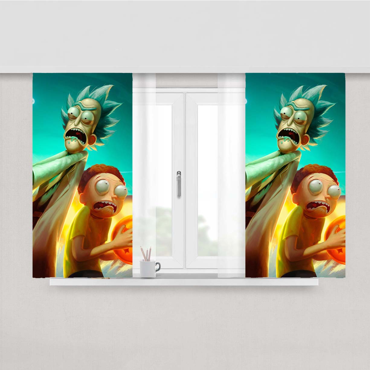 Rick And Morty Dragon Ball Peach Skin Window Curtains