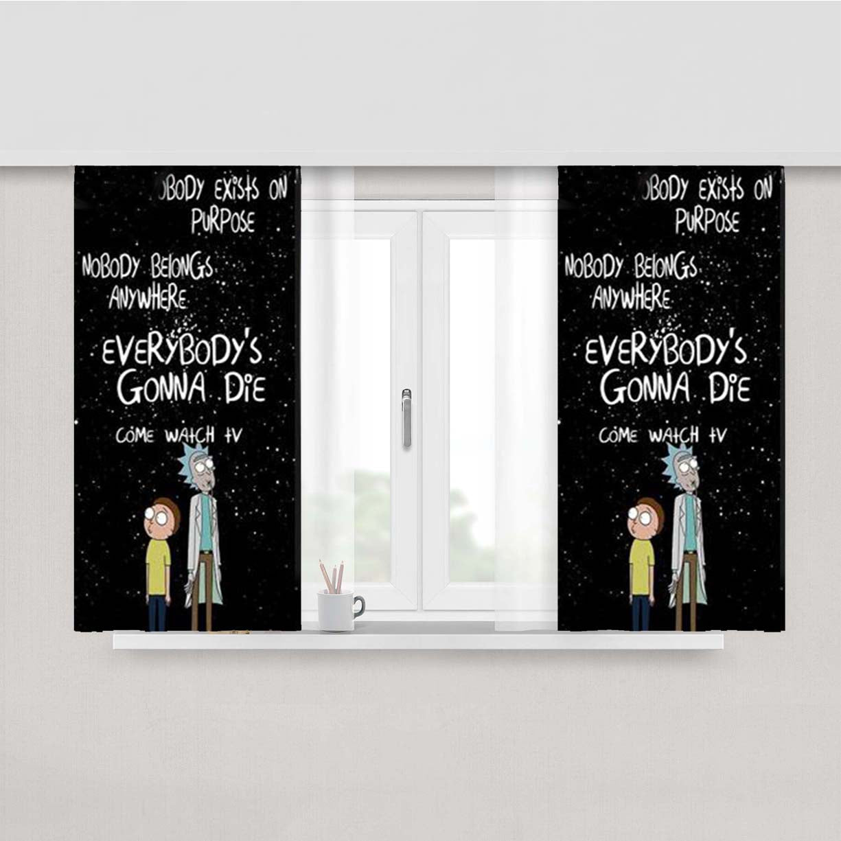 Rick And Morty Dump Peach Skin Window Curtains