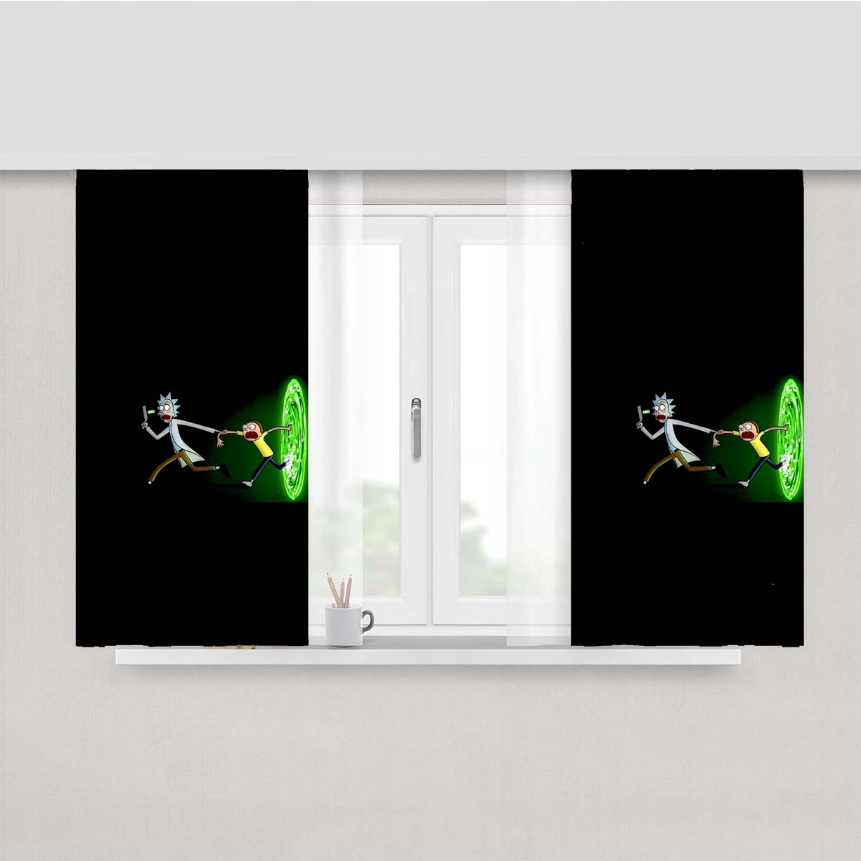 Rick And Morty Galaxy Black Portal Peach Skin Window Curtains