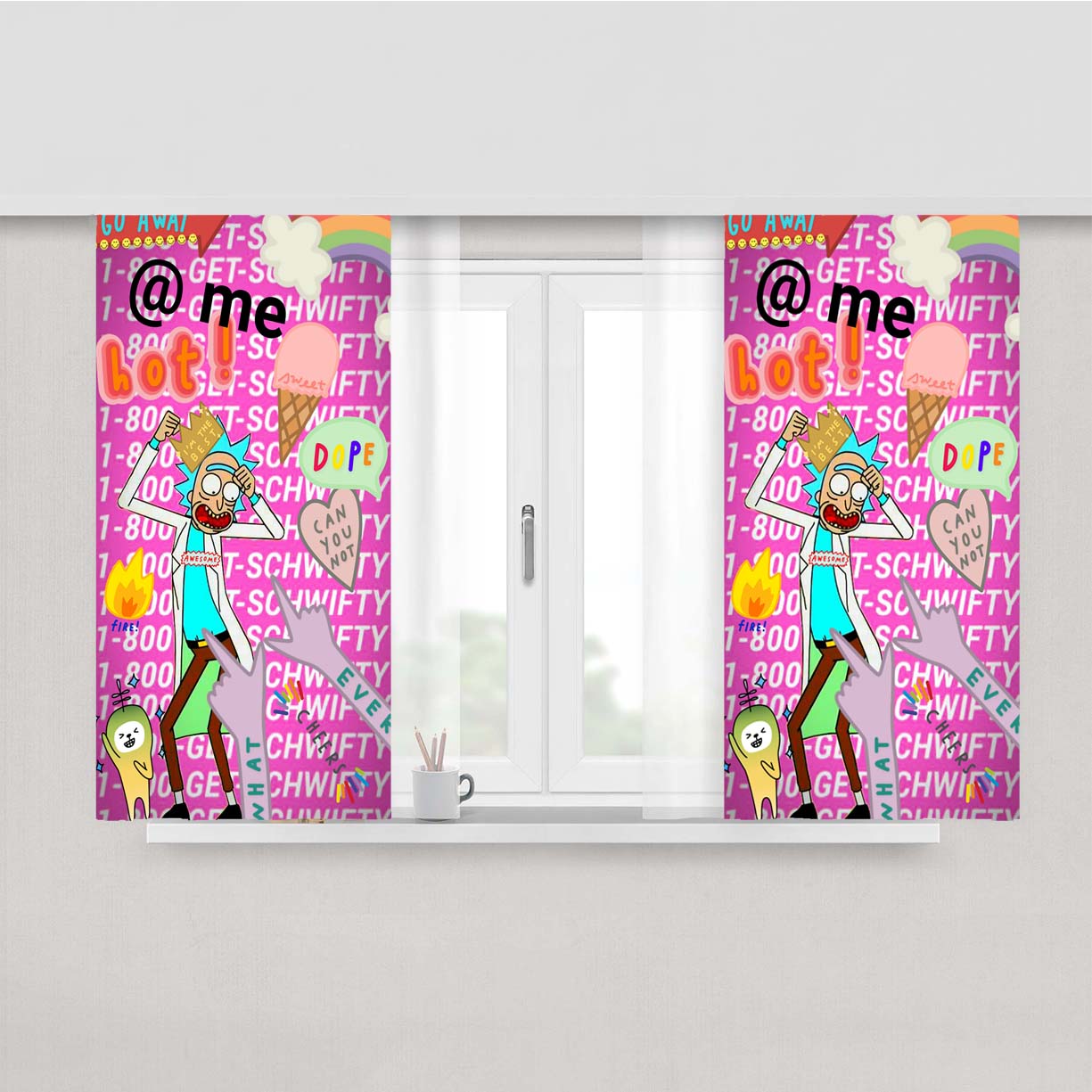 Rick And Morty Get Schwifty Sticker Peach Skin Window Curtains