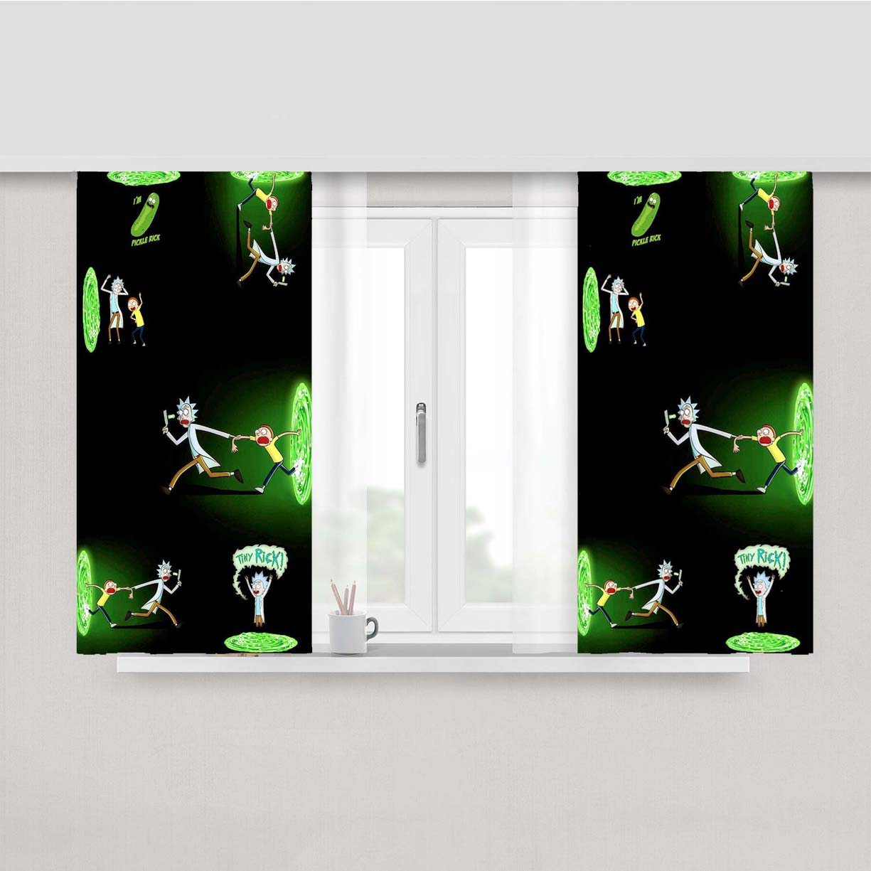Rick And Morty Green Pickle Rick Peach Skin Window Curtains