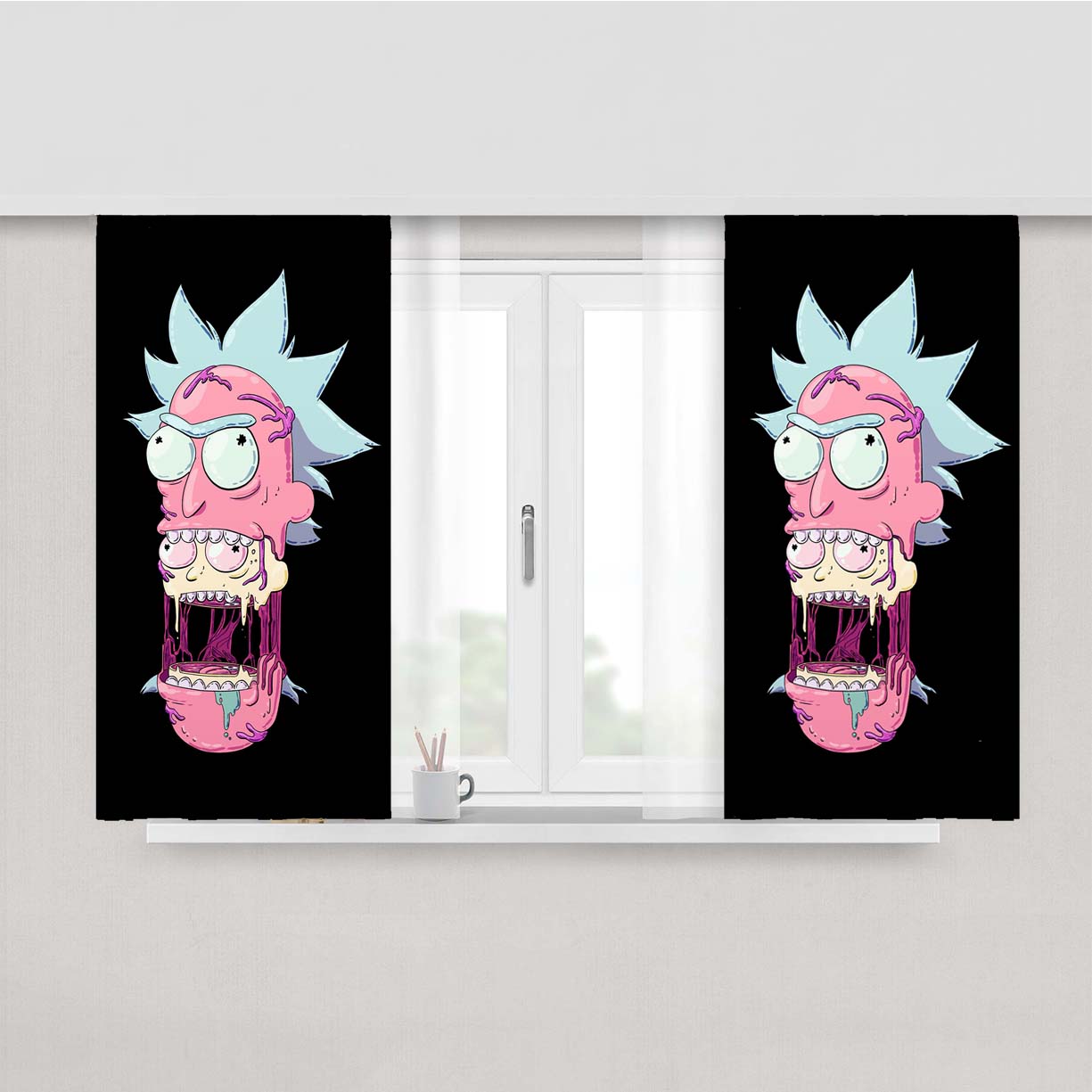 Rick And Morty Illustration Peach Skin Window Curtains