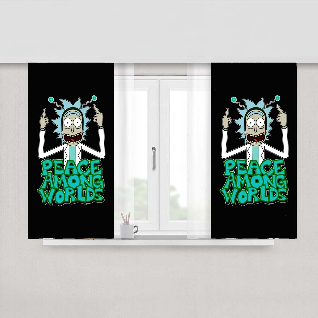 Rick And Morty Illustrations Peace Peach Skin Window Curtains