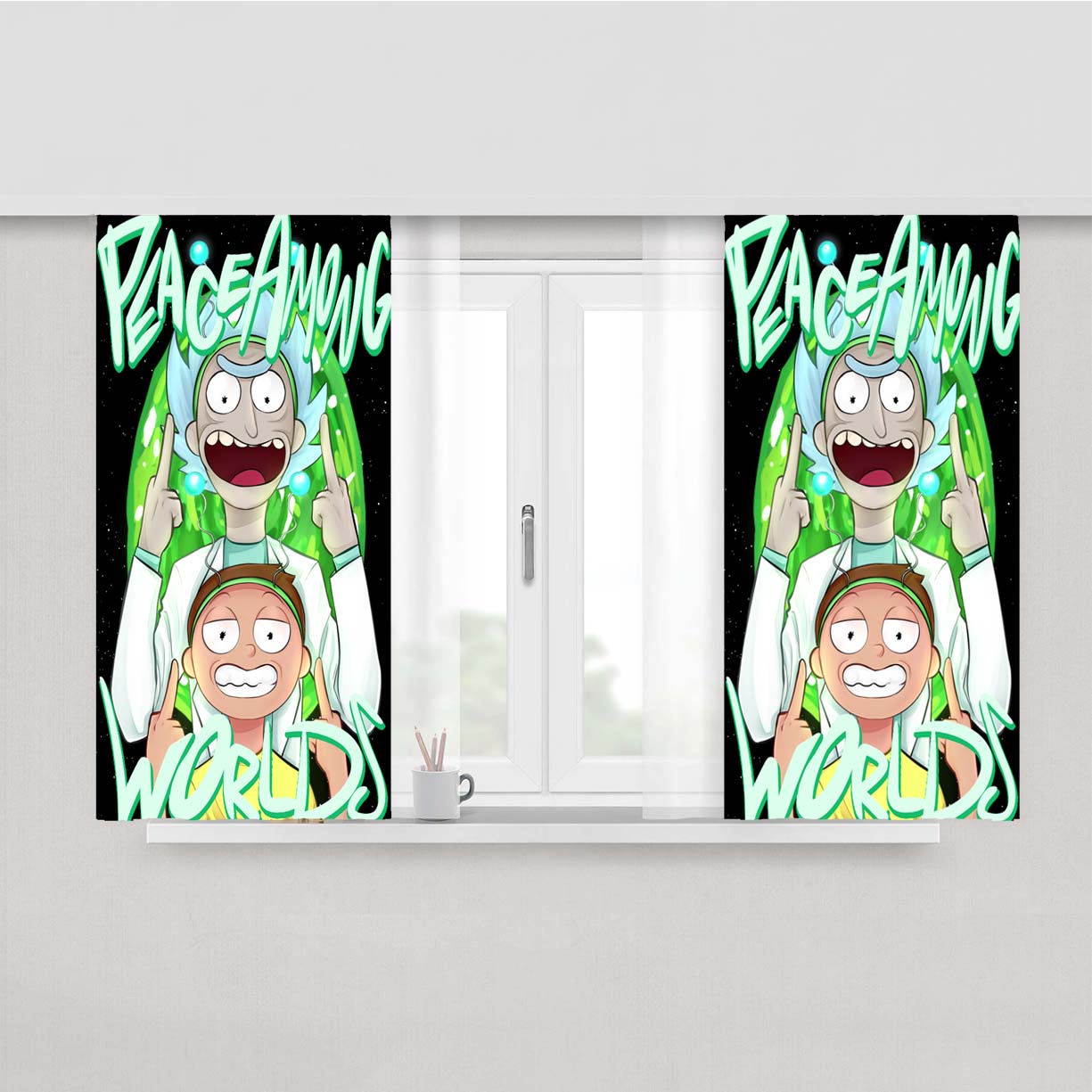Rick And Morty Illustrations Peace World Peach Skin Window Curtains