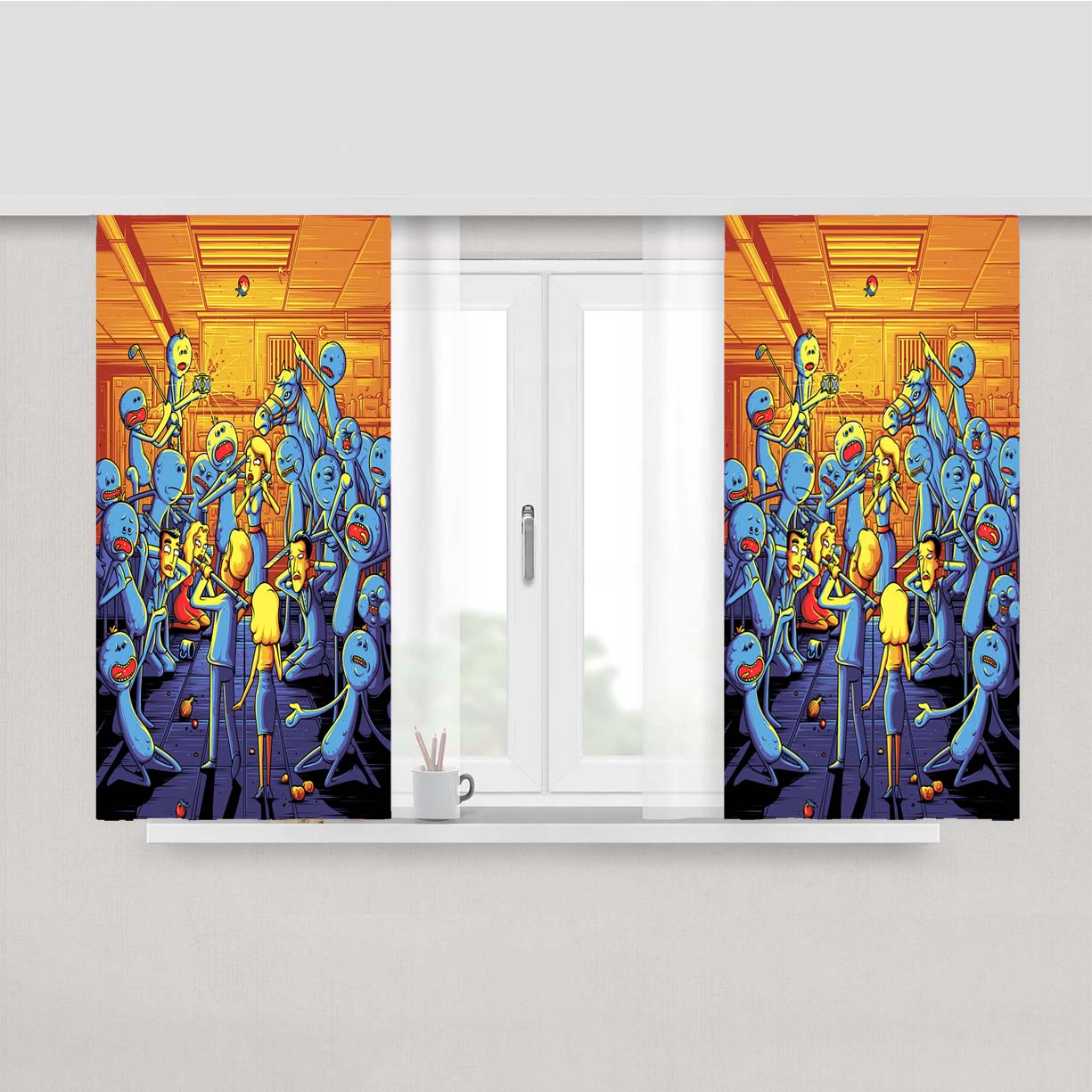 Rick And Morty Meeseeks Dan Mumford Peach Skin Window Curtains