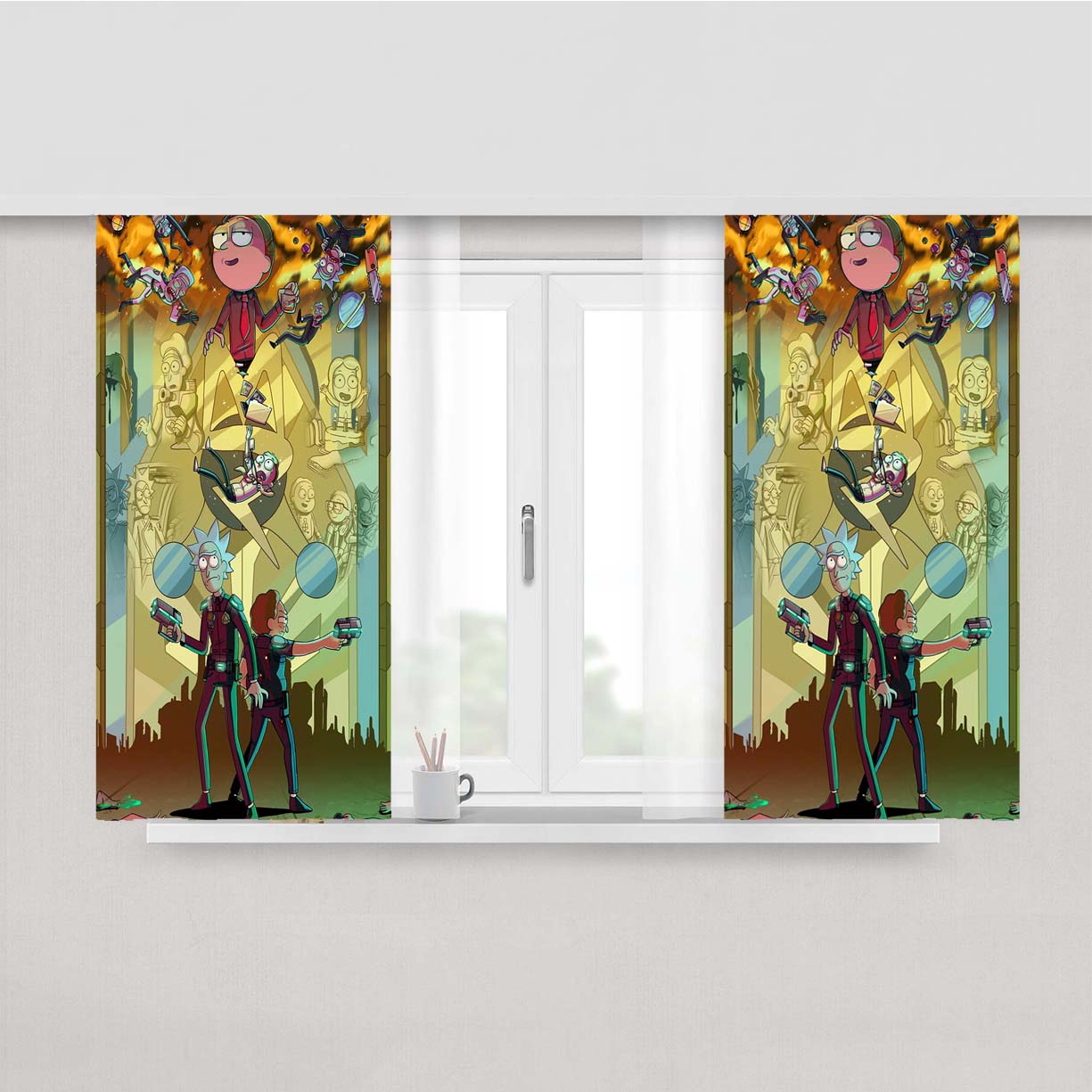 Rick And Morty Mix Up Art Poster Peach Skin Window Curtains