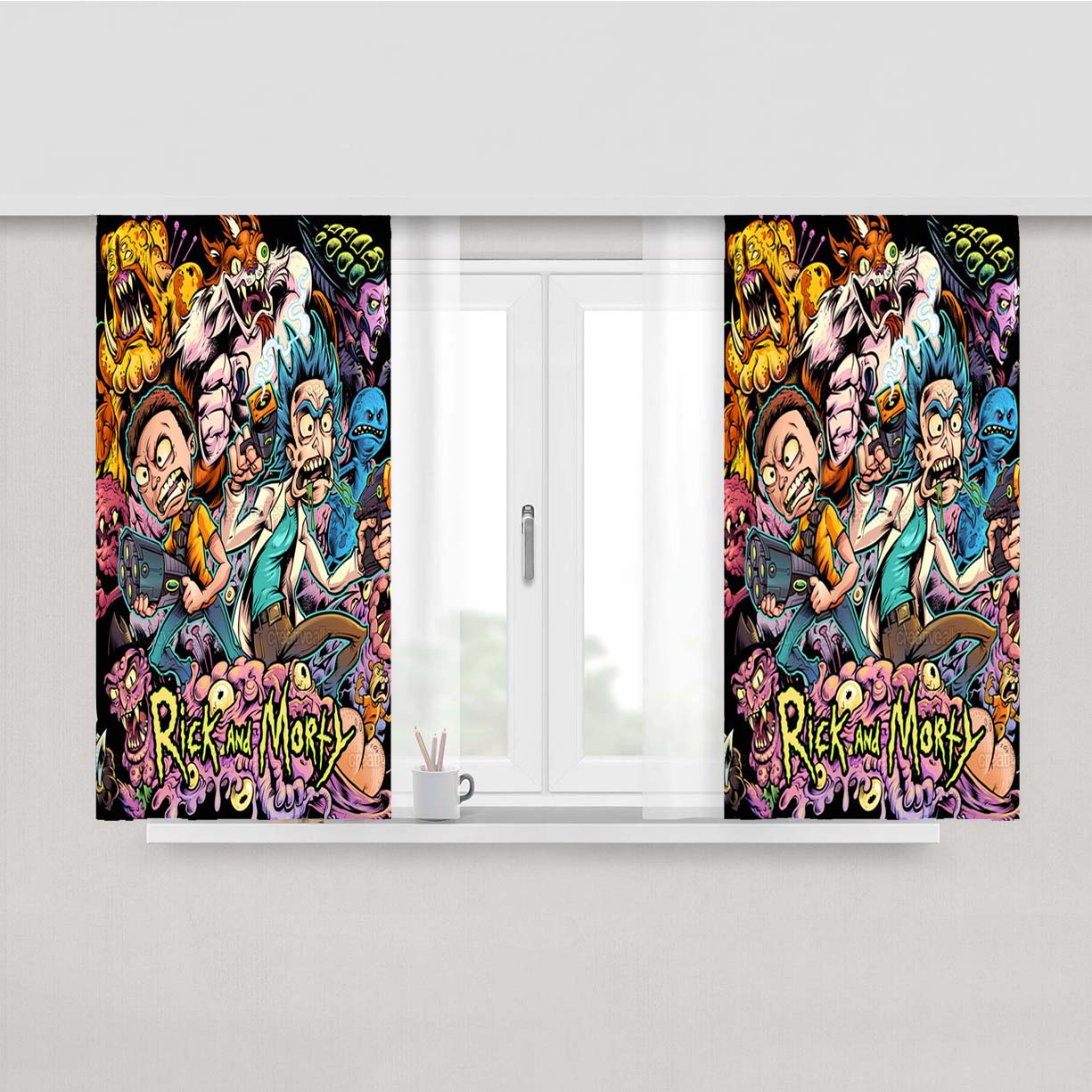 Rick And Morty Monster Hunter Peach Skin Window Curtains