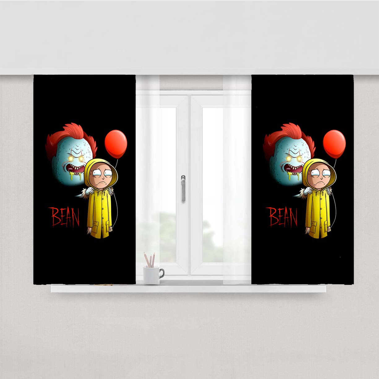 Rick And Morty Mr Jellybean Balloons Peach Skin Window Curtains