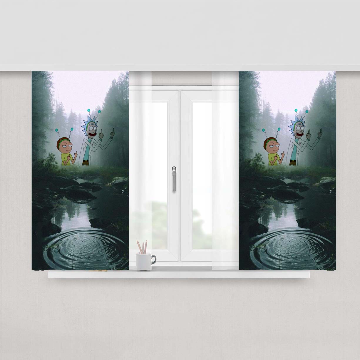 Rick And Morty Natural Peach Skin Window Curtains