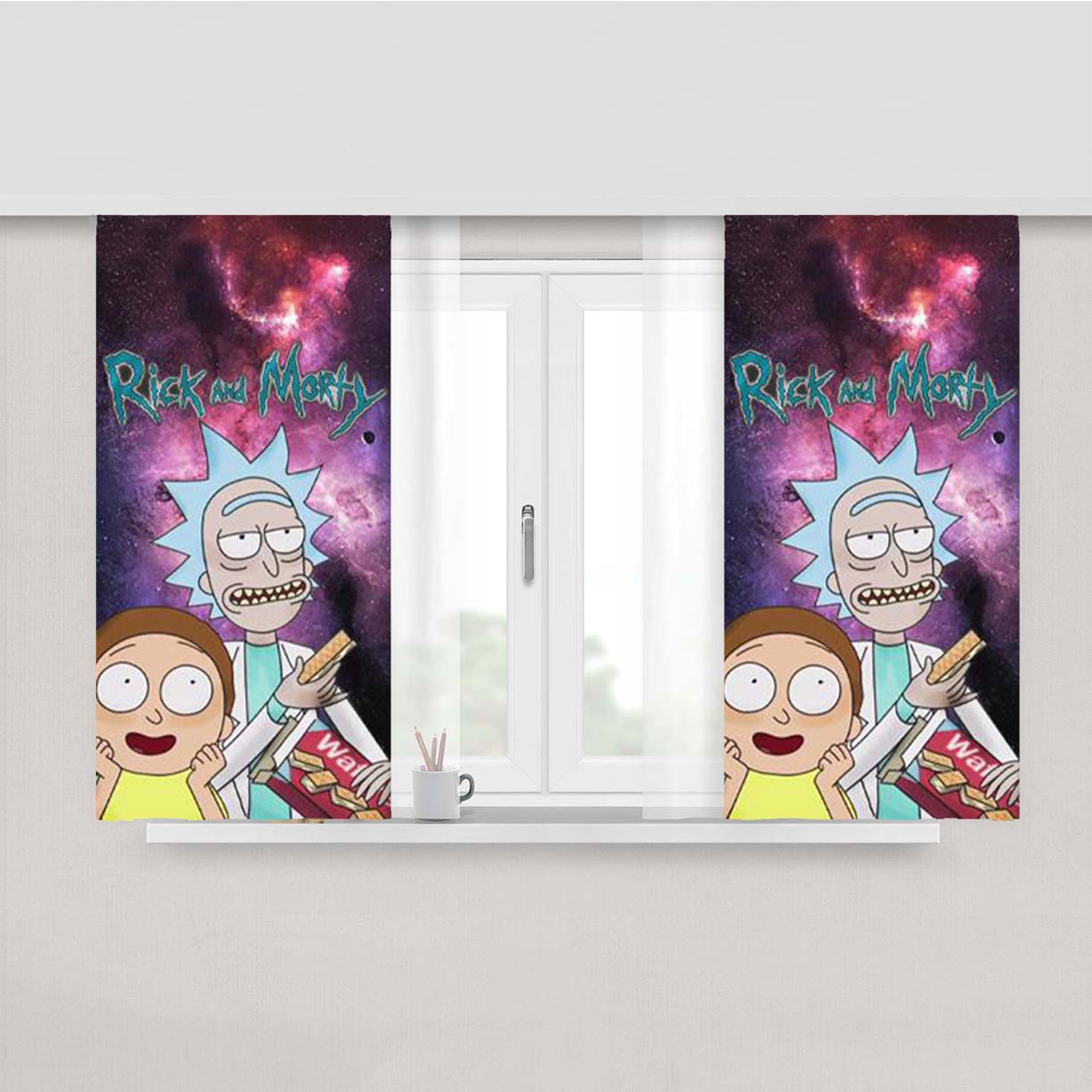 Rick And Morty Nebula Space Peach Skin Window Curtains