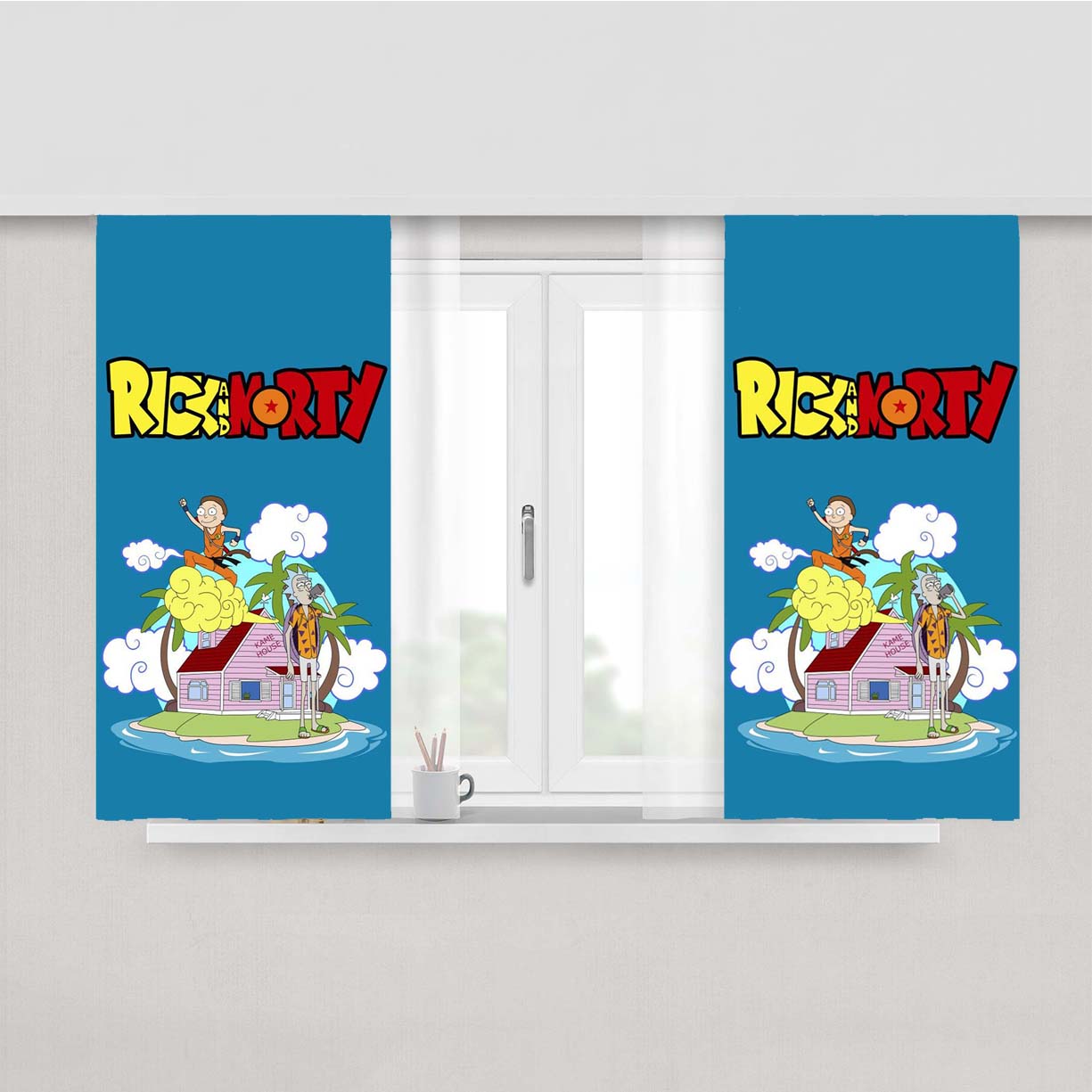 Rick And Morty Parody Dragon Ball Peach Skin Window Curtains