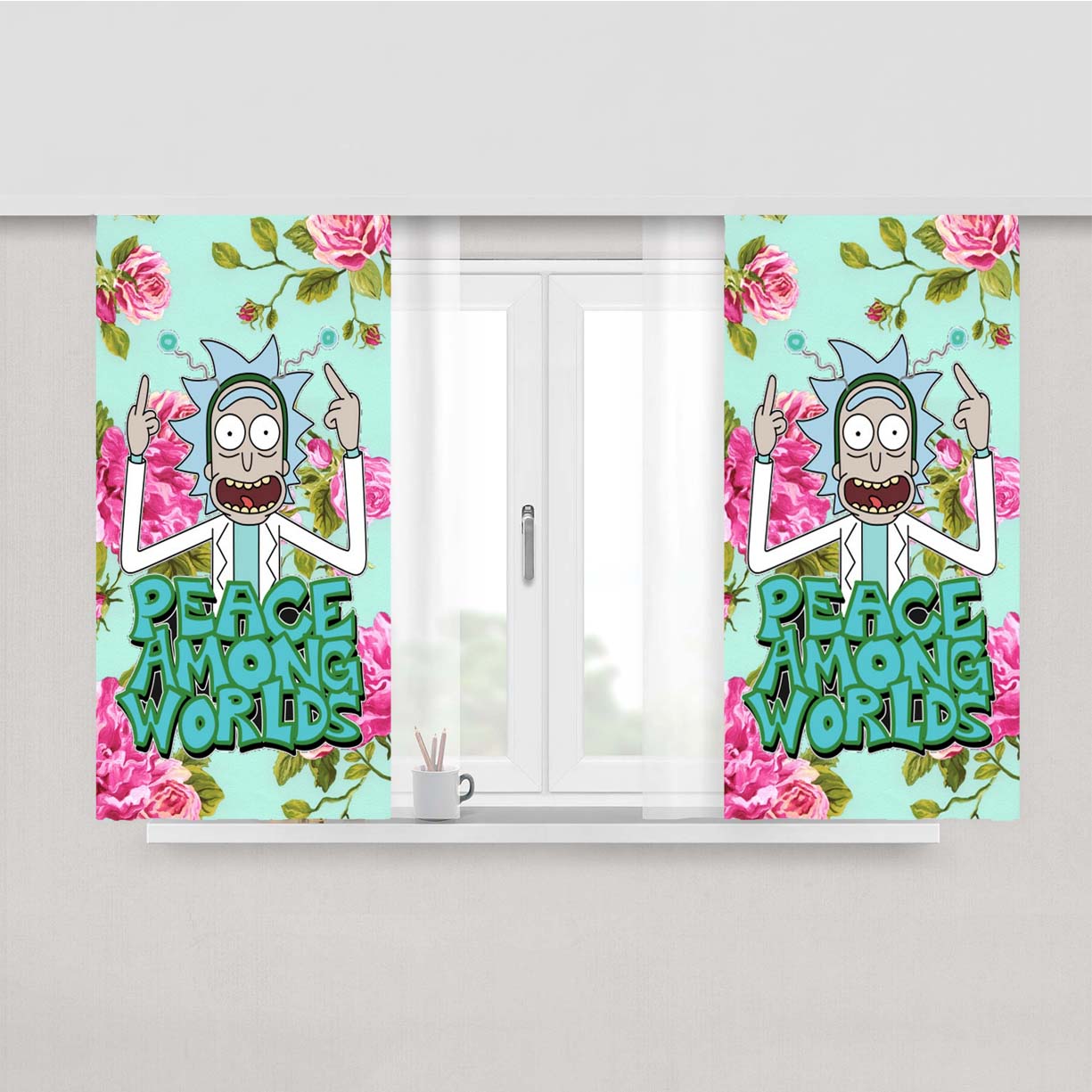 Rick And Morty Peace Among Worlds Peach Skin Window Curtains