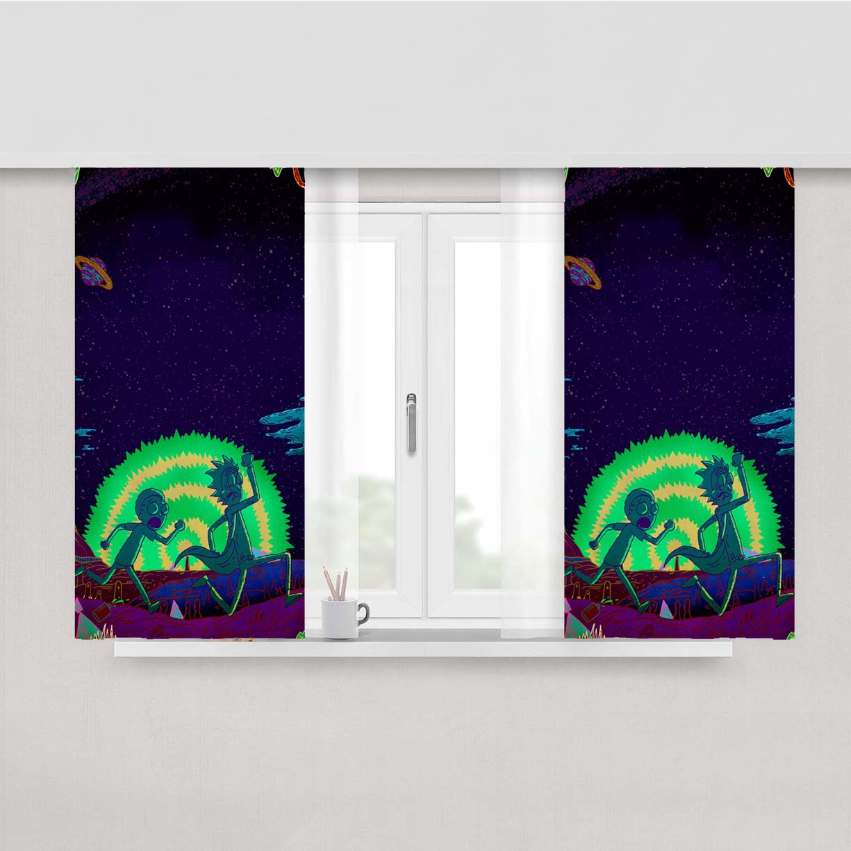 Rick And Morty Phone Peach Skin Window Curtains
