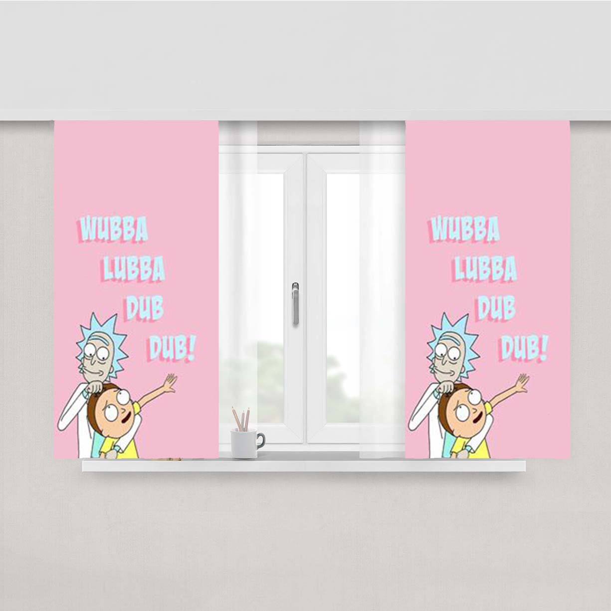 Rick And Morty Pink Wubba Lubba Peach Skin Window Curtains