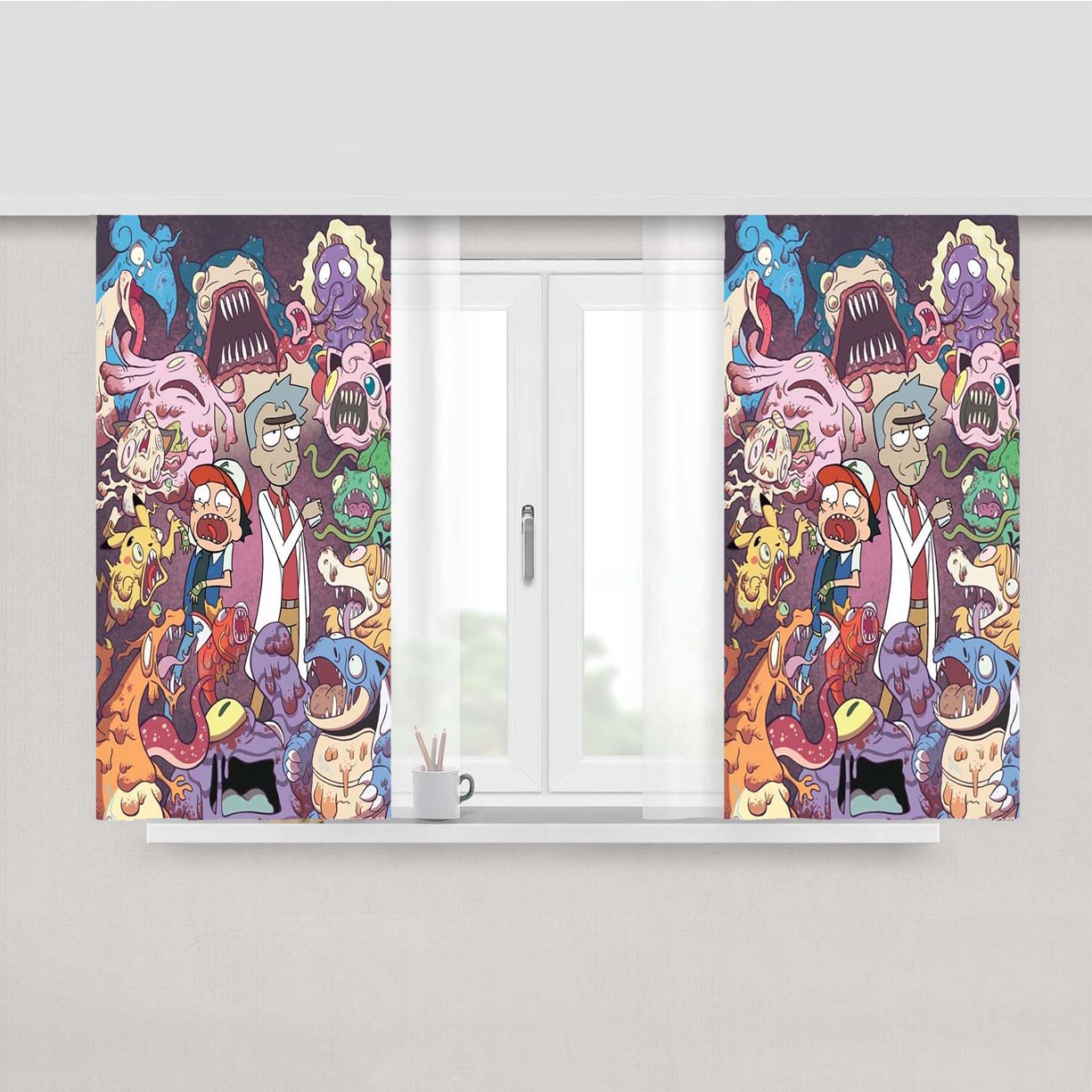 Rick And Morty Pokemon Peach Skin Window Curtains