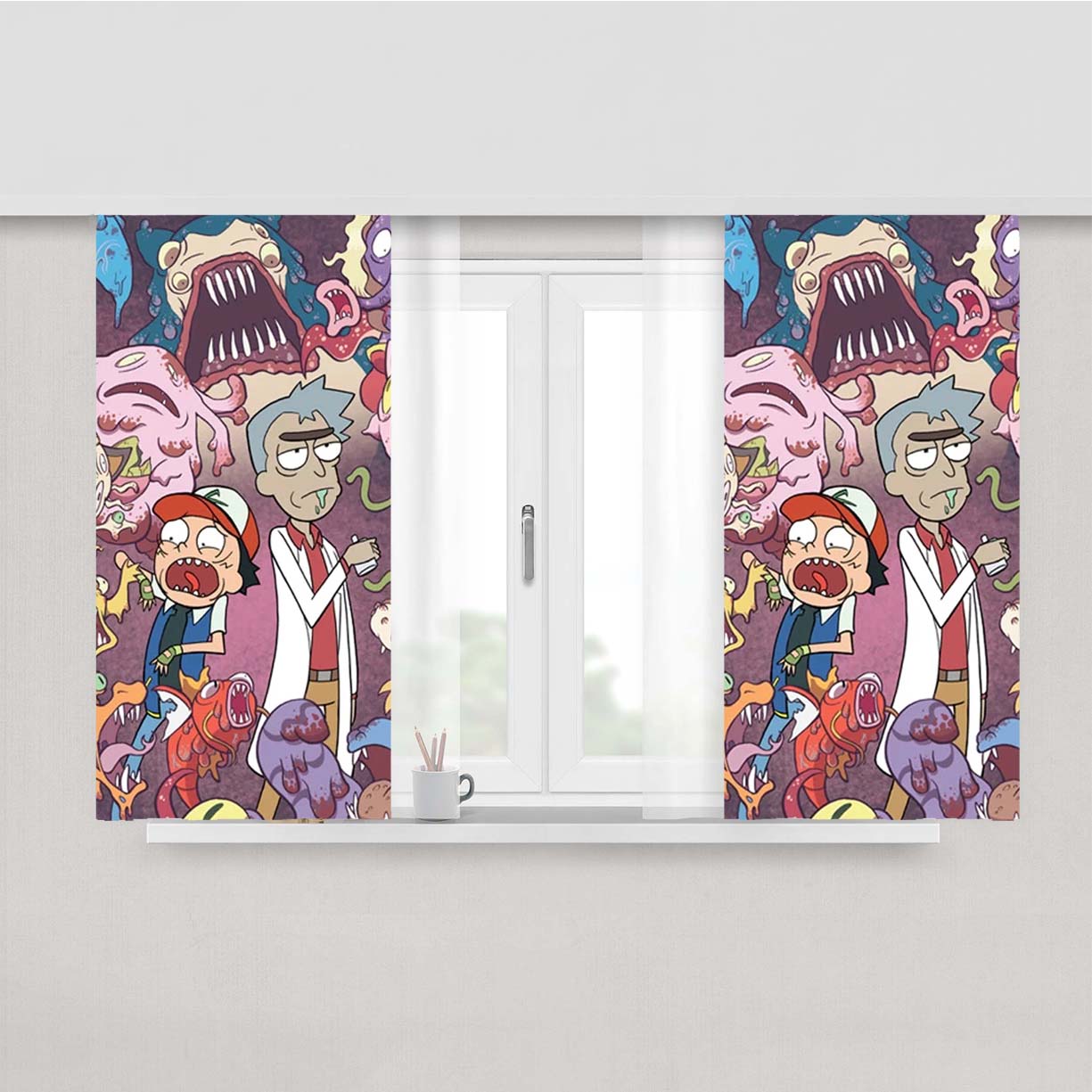 Rick And Morty Pokemon Art Peach Skin Window Curtains