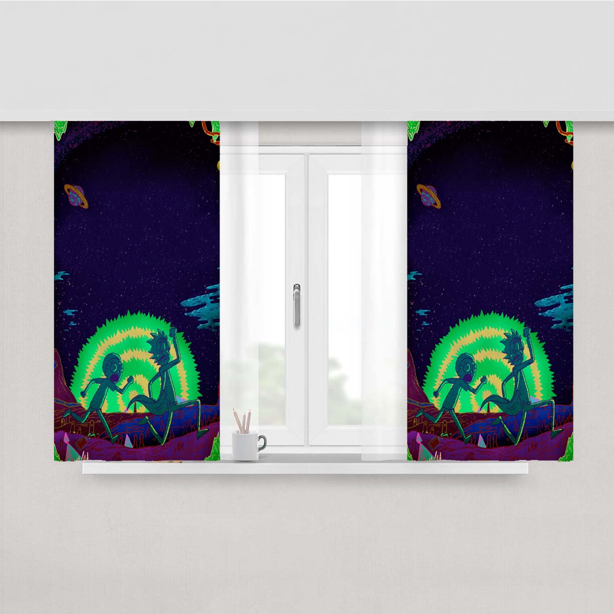 Rick And Morty Run Peach Skin Window Curtains