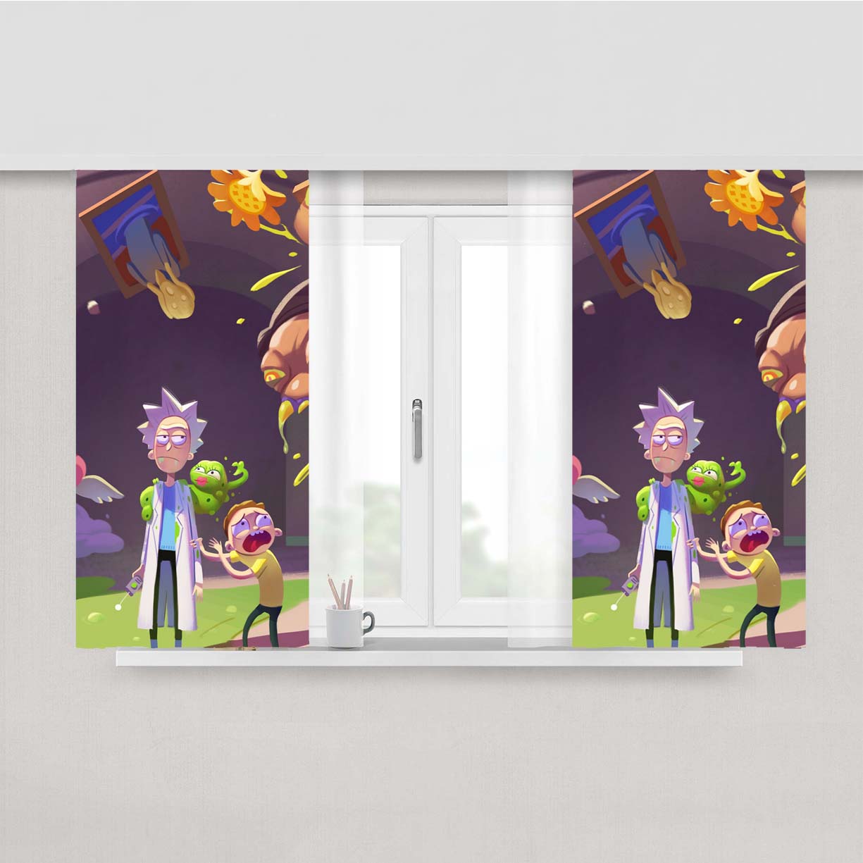 Rick And Morty Scary Peach Skin Window Curtains
