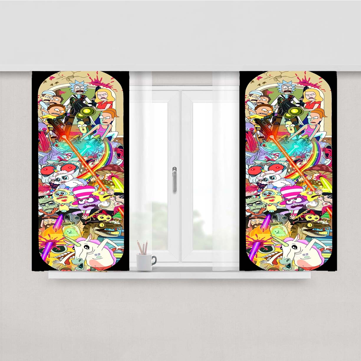 Rick And Morty Skateboard Art Peach Skin Window Curtains