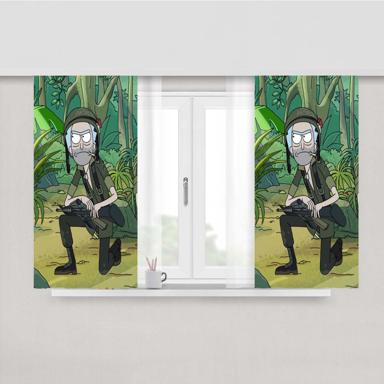 Rick And Morty Soldier Peach Skin Window Curtains