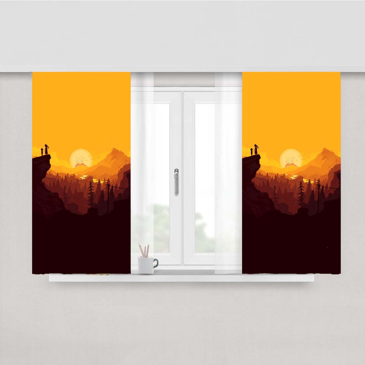 Rick And Morty Sunset Peach Skin Window Curtains