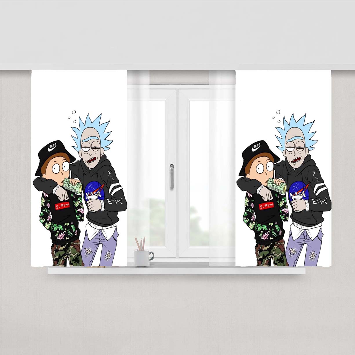 Rick And Morty Swag Peach Skin Window Curtains