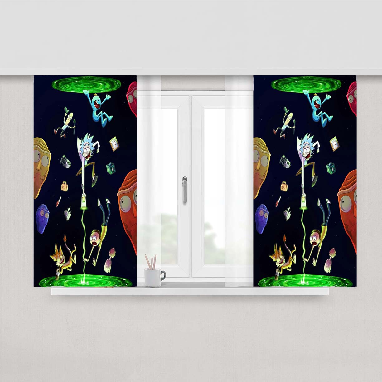 Rick And Morty Teleport Peach Skin Window Curtains