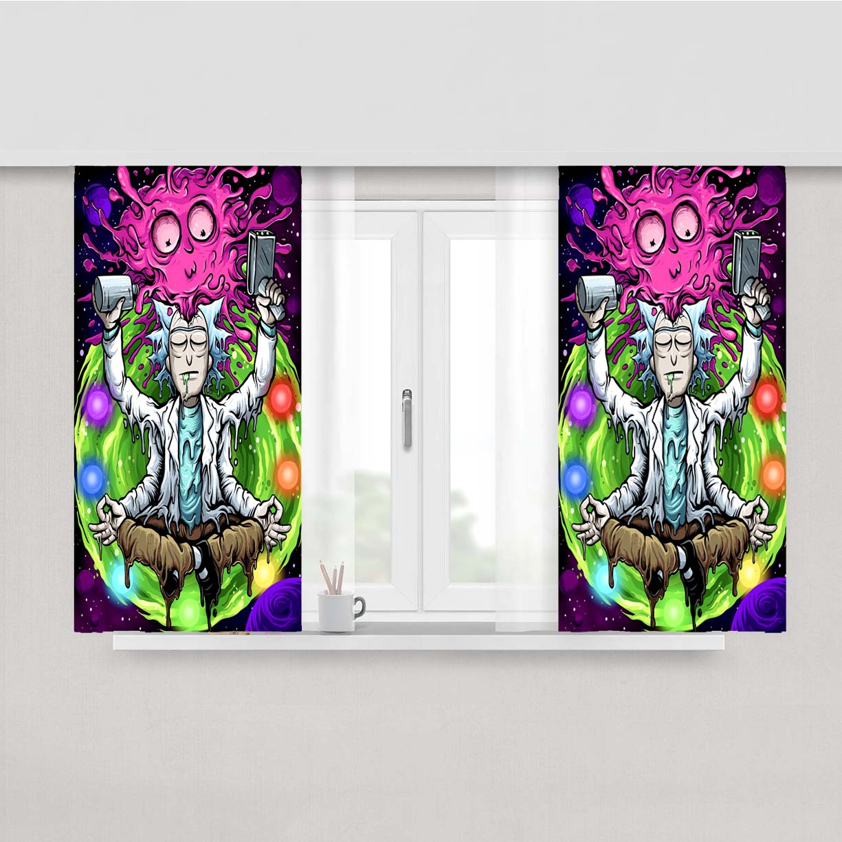 Rick And Morty Trippy Art Purple Peach Skin Window Curtains