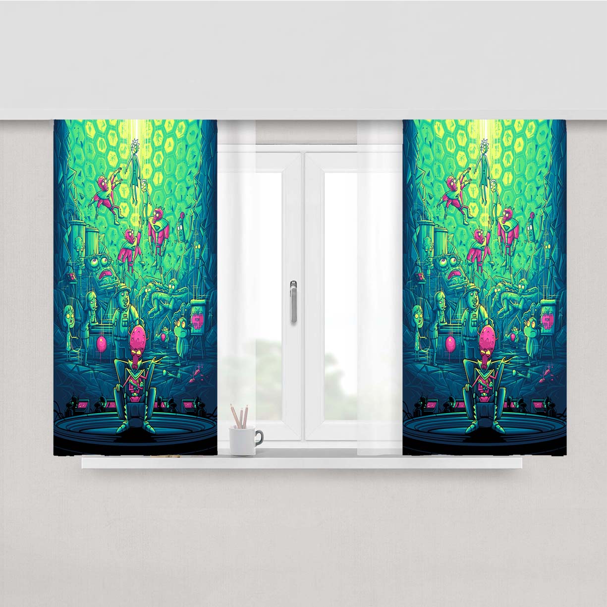 Rick And Morty Two Parts Plutonic Quarks Dan Mumford Peach Skin Window Curtains