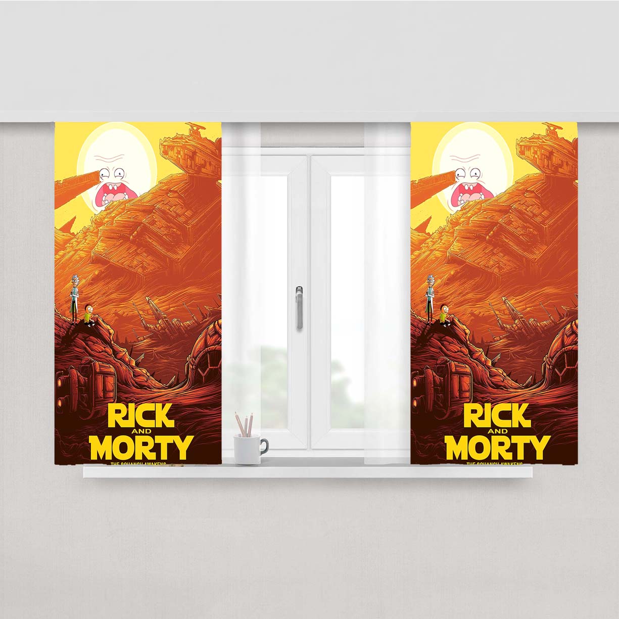 Rick And Morty Vector Art Peach Skin Window Curtains