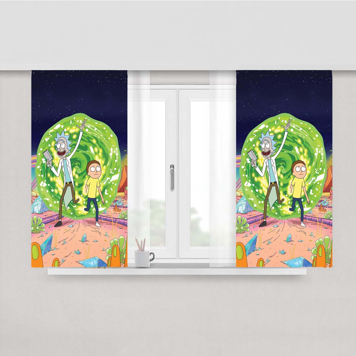 Rick And Morty Wallpaper Peach Skin Window Curtains