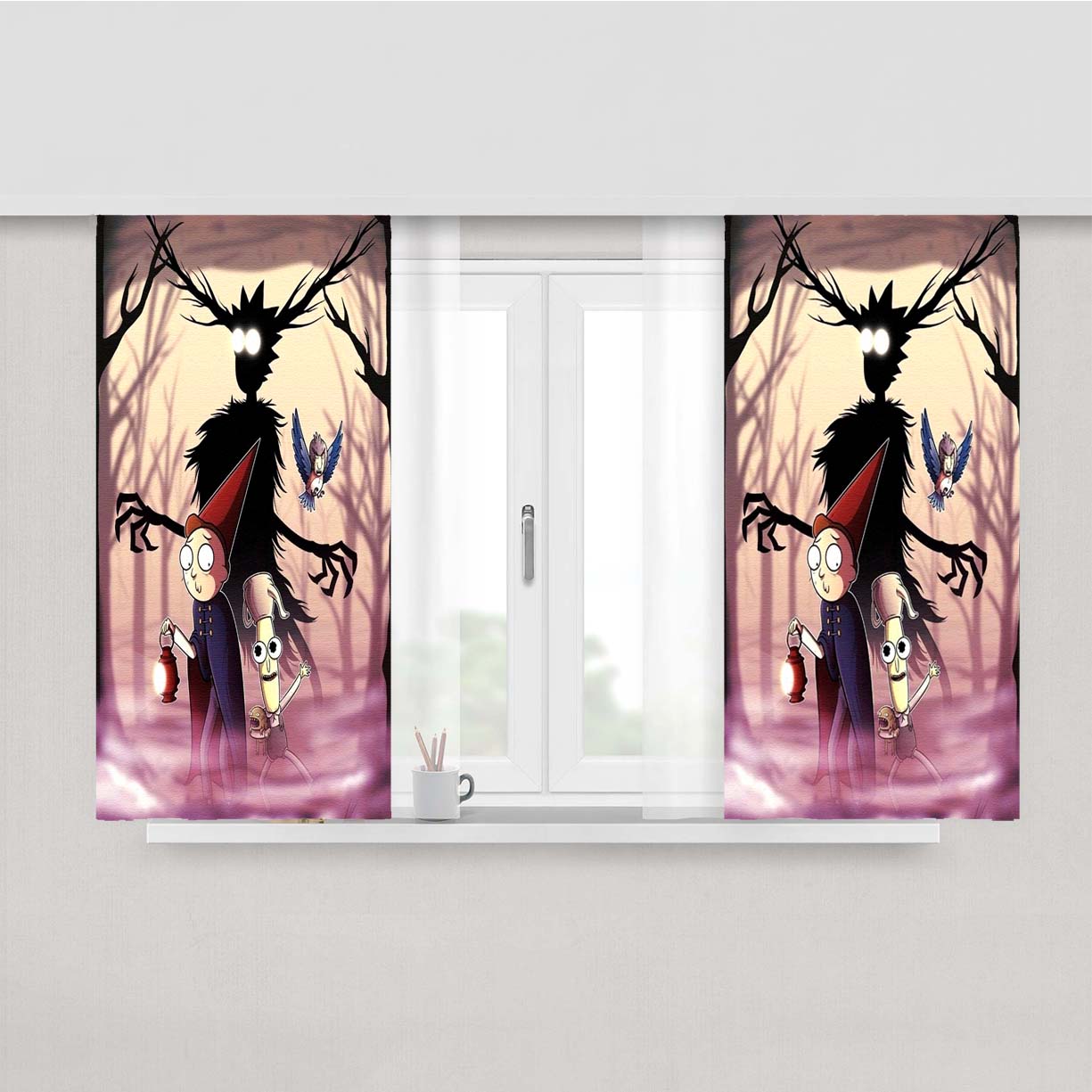 Rick And Morty X Over The Garden Wall Peach Skin Window Curtains