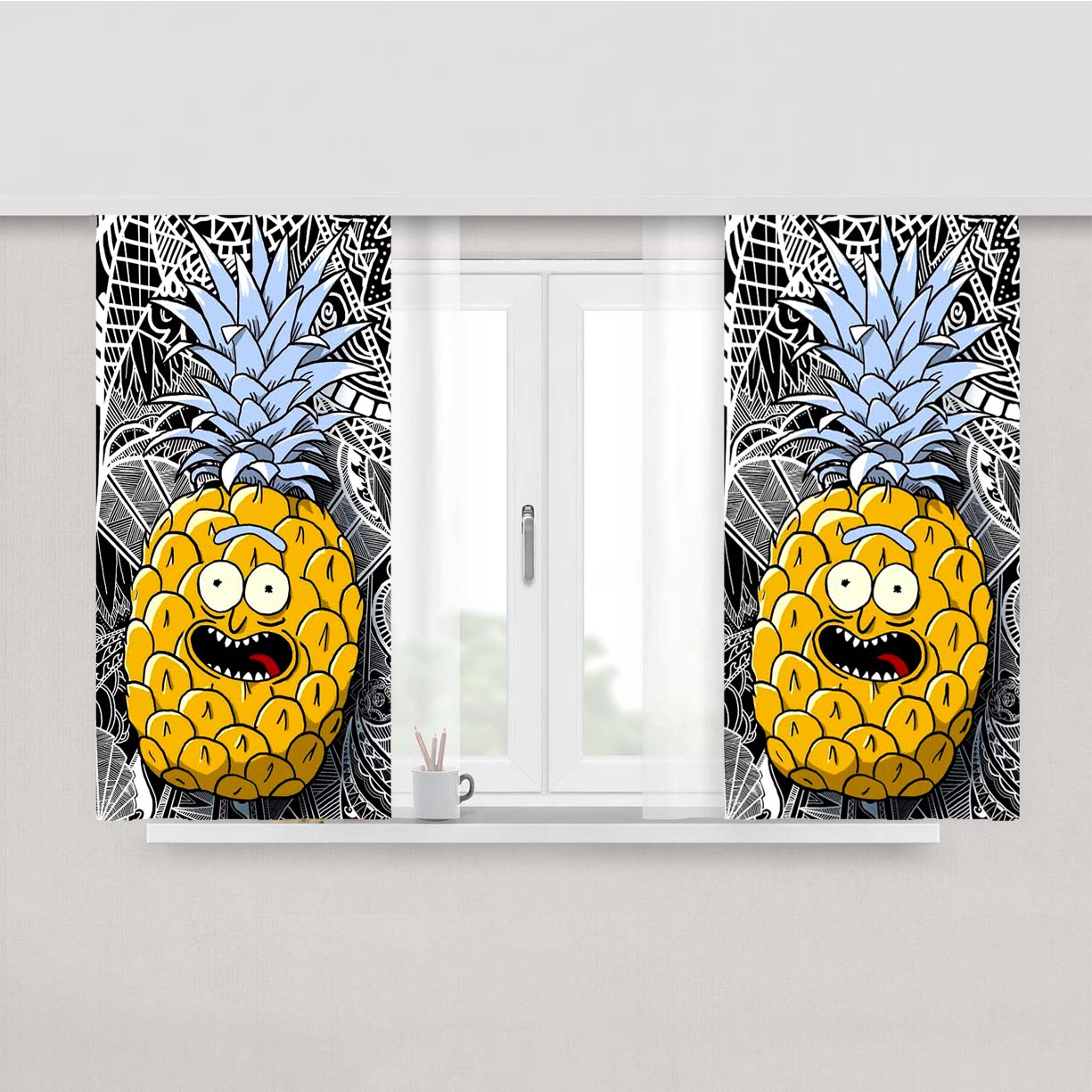 Rick And Morty X Pineapple Art Peach Skin Window Curtains