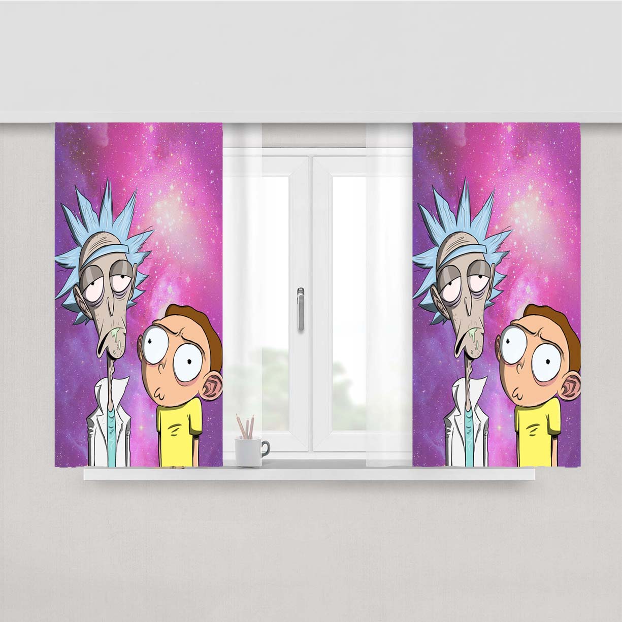 Rick Morty Galaxy Peach Skin Window Curtains