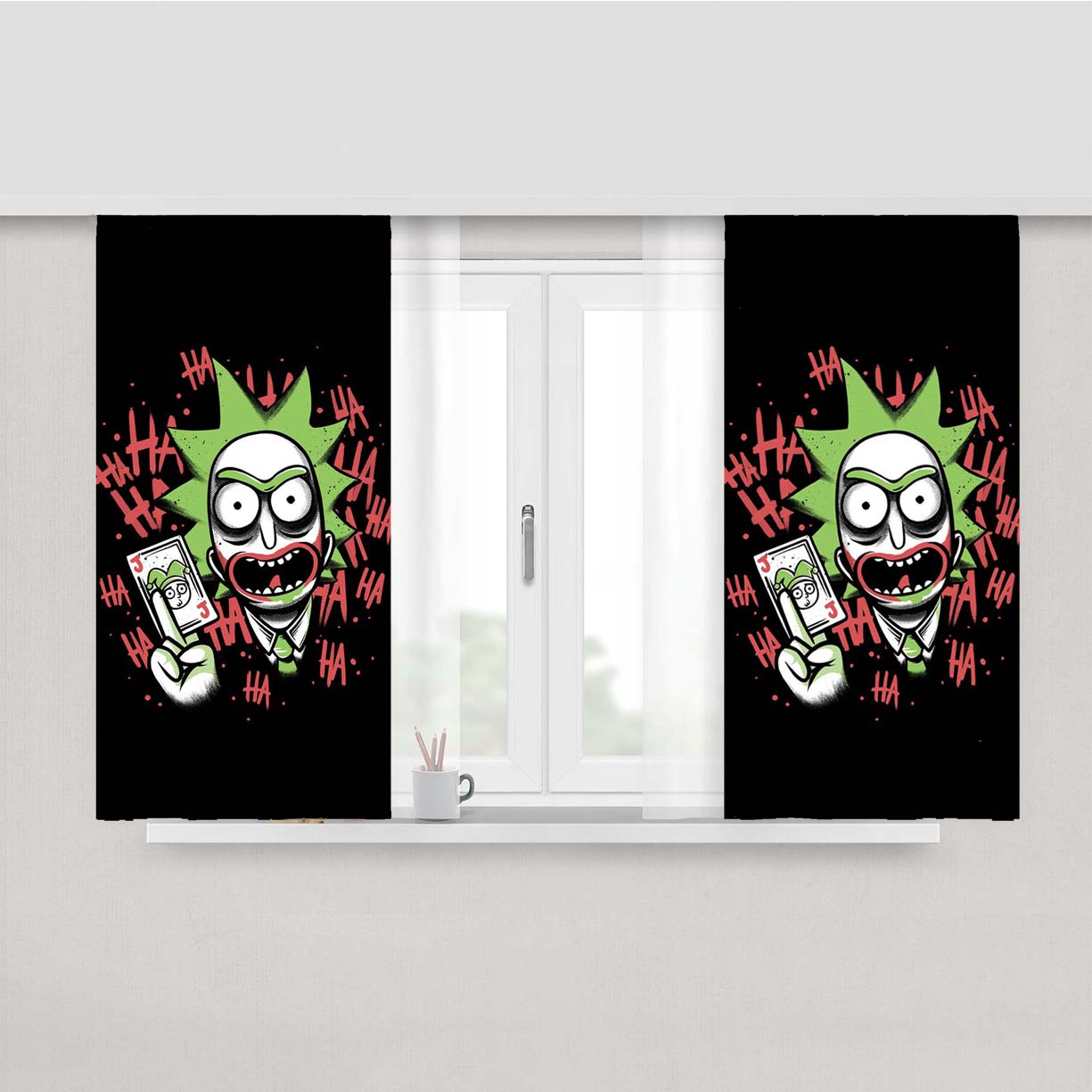 Rick Morty Joker Play Card Peach Skin Window Curtains