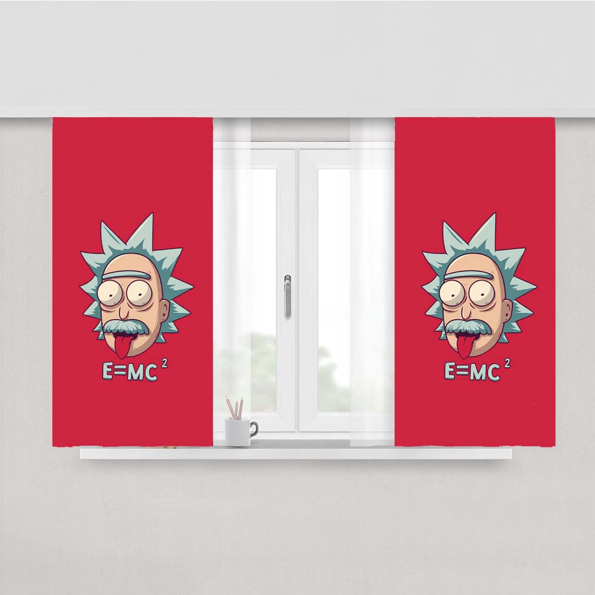 Rick Morty X Albert Einstein Peach Skin Window Curtains