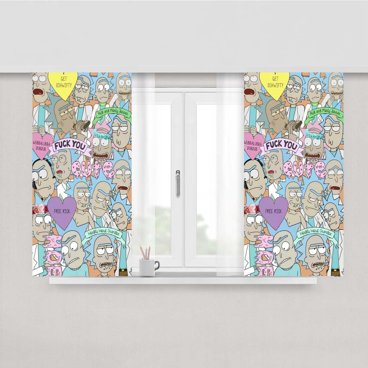 Rick Schwifty Collage Peach Skin Window Curtains