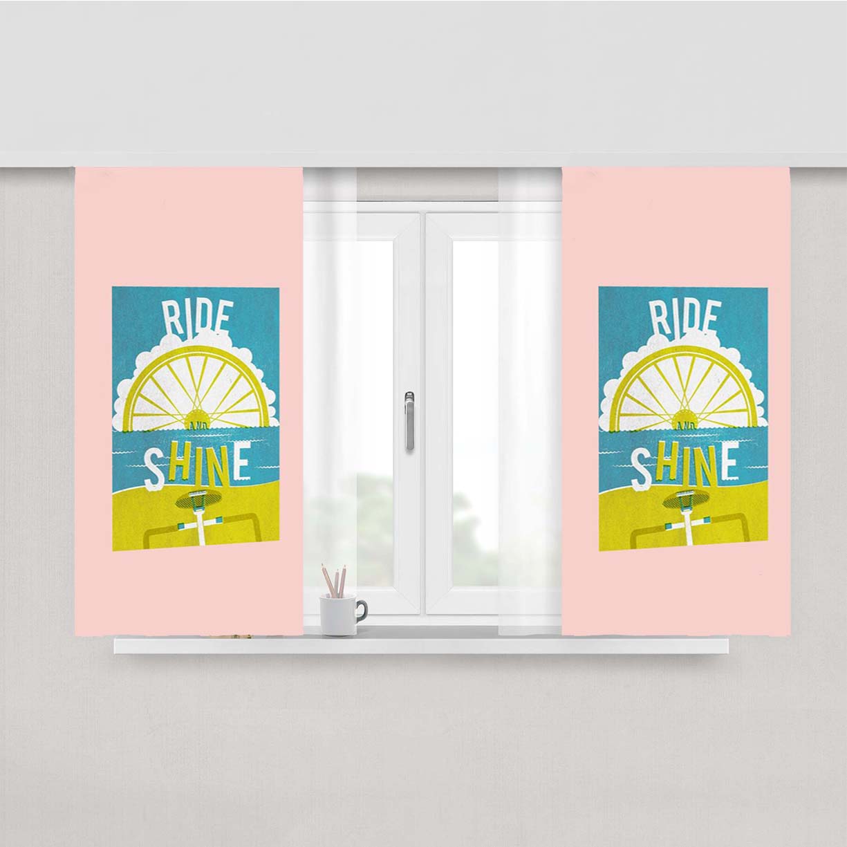 Ride And Shine Cycle Pink Peach Skin Window Curtains