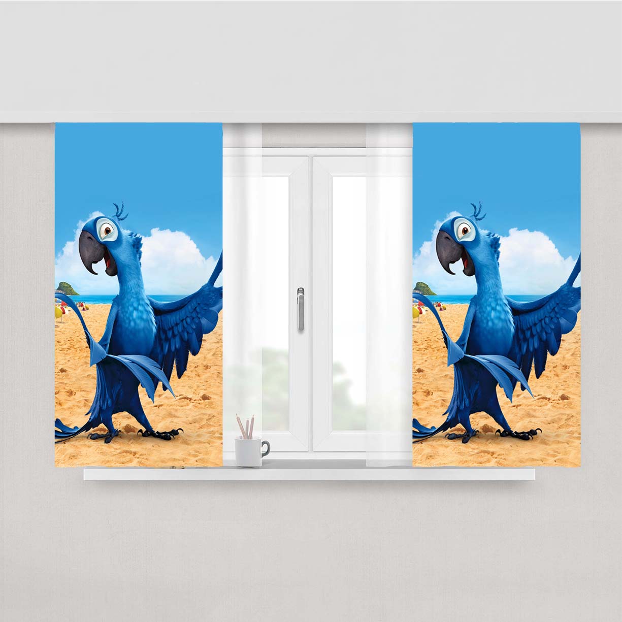 Rio Blu Parrot- Peach Skin Window Curtains
