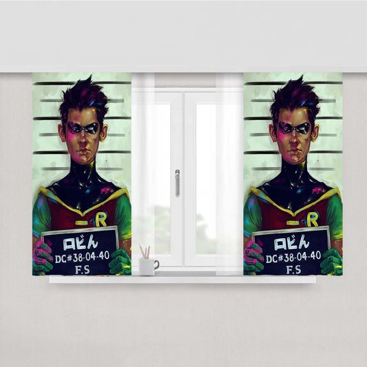Robin Dick Grayson Titans Dc Comics Mugshot Peach Skin Window Curtains