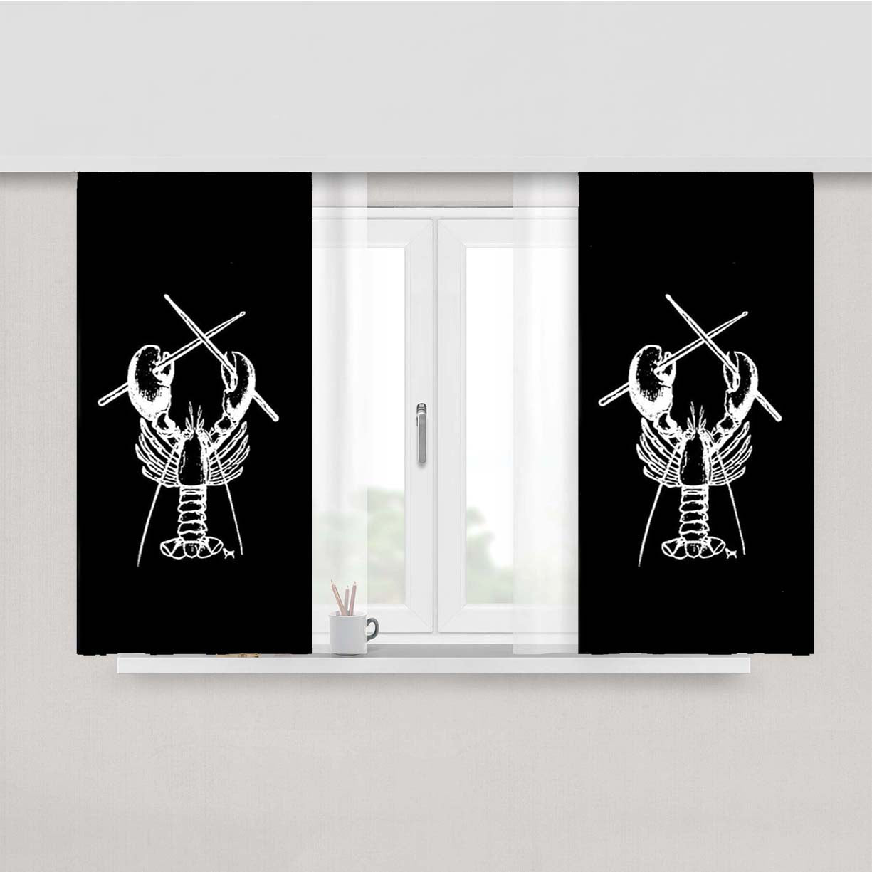 Rock Lobster Ocean Nautical B52S Funny Cool Drummer Drum Sticks Rock Peach Skin Window Curtains
